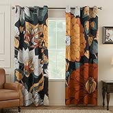 LOSIVISHE Floral Room Darkening Curtains – 80% Blackout Botanical Kitchen Curtain Drapes, Boho Vintage Energy Efficient Shades– Perfect for Living Room & Bedroom, W52 x84, 2 Panels