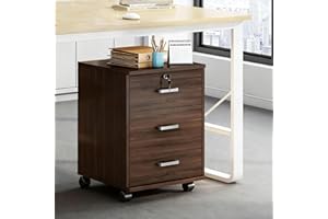 GRIPITHPY 3-Drawer File Cabinet,Mobile Filing Cabinet with Lock,Wood Under Desk File Organizer for Home Office Storage Rollin