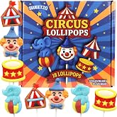 Circus Themed Lollipops, Clown, Elephant, Tent and Drum Suckers, Birthday Party Favor Candy, 18 Count