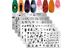 JERCLITY 6pcs Halloween Nail Stamping Plate Halloween Nail Stamping Plates for Nails Witch Ghost Spider Bats Skull Jack-o'-Lantern Haunted House Image Plates Nail Stamper Kit for Halloween Nail Art