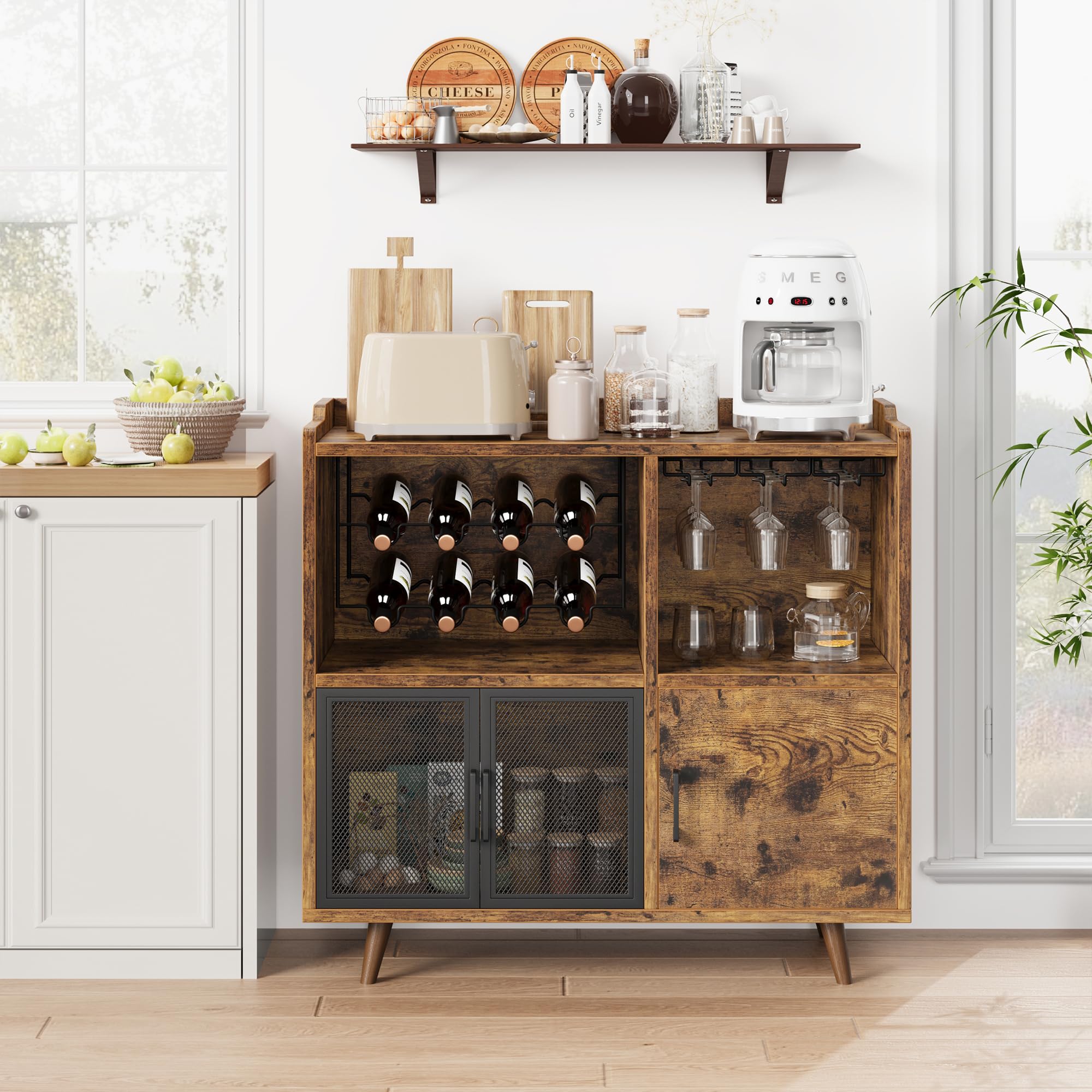 Photo 1 of ****PARTS ONLY****IDEALHOUSE Vintage Wine Bar Cabinet, Liquor Coffee Bar Cabinet with Wine Rack and Glass Hanger, Sturdy Buffet Storage Cabinet for Kitchen Dining Living Room, Rustic Brown