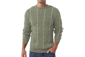 Askdeer Men's Cable Knit Pullover Sweater Classic Casual Soft Knitted Crewneck Sweaters with Ribbing Edge