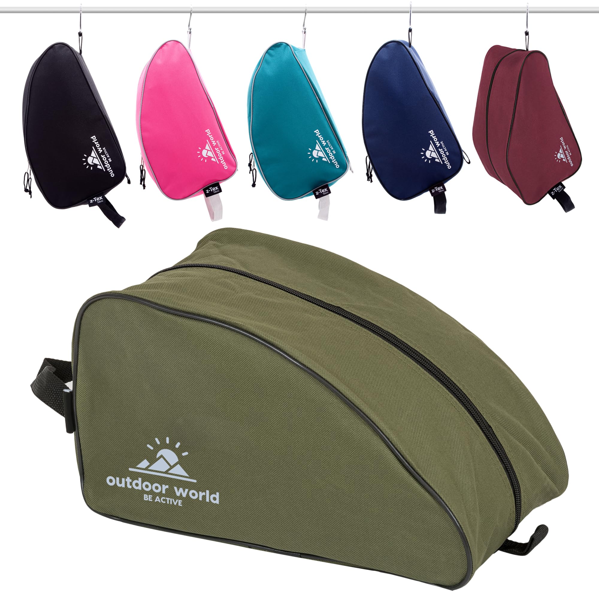 Outdoor World Premium Boot Bag – Water-Resistant 600D Polyester Shoe & Boot Storage for Hiking, Walking, Football, Rugby, Golf & Gym – Fits Up to UK Size 13 – Wide Zip Opening & Carry Handle (Olive)