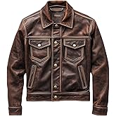 WECNOM Mens Genuine Distressed Leather Motorcycle Jackets Trucker - American Vintage Style Western Trucker Jacket Men