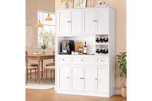 BOTLOG 72" Tall Pantry Cabinet with Wine Rack, Kitchen Pantry Cabinet with Microwave Stand, Large Kitchen Hutch with Drawers, Food Pantry for Dining Room, White