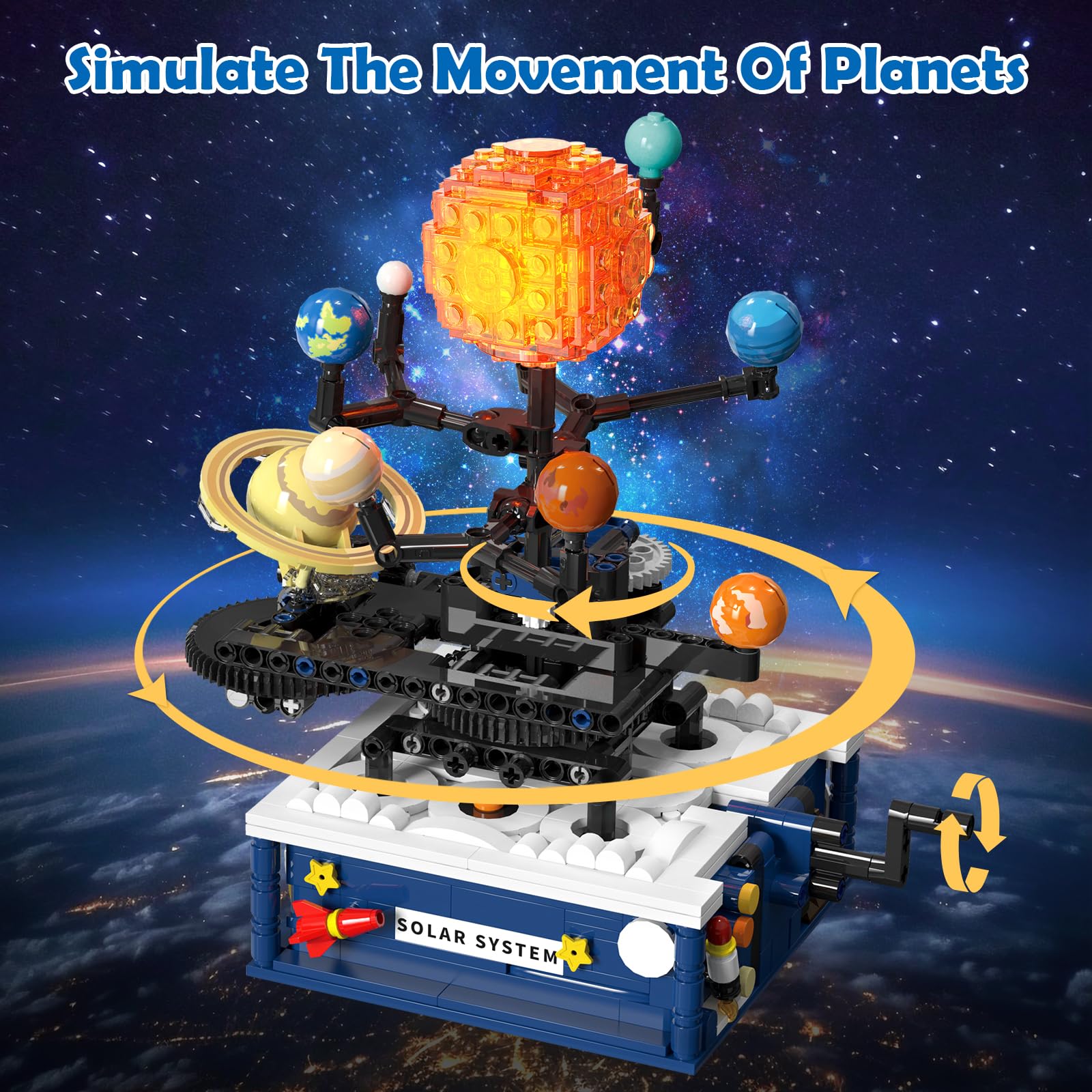 CUBIMANA Technik Sonnensystem Bauspielzeug mit Licht – Kosmischeforschung Rotations Bauset mit 8 Planeten und Raketenständer, 775 Teile Geschenke für 8+ Jahre alte Kinder Jungen Mädchen und Erwachsene 4