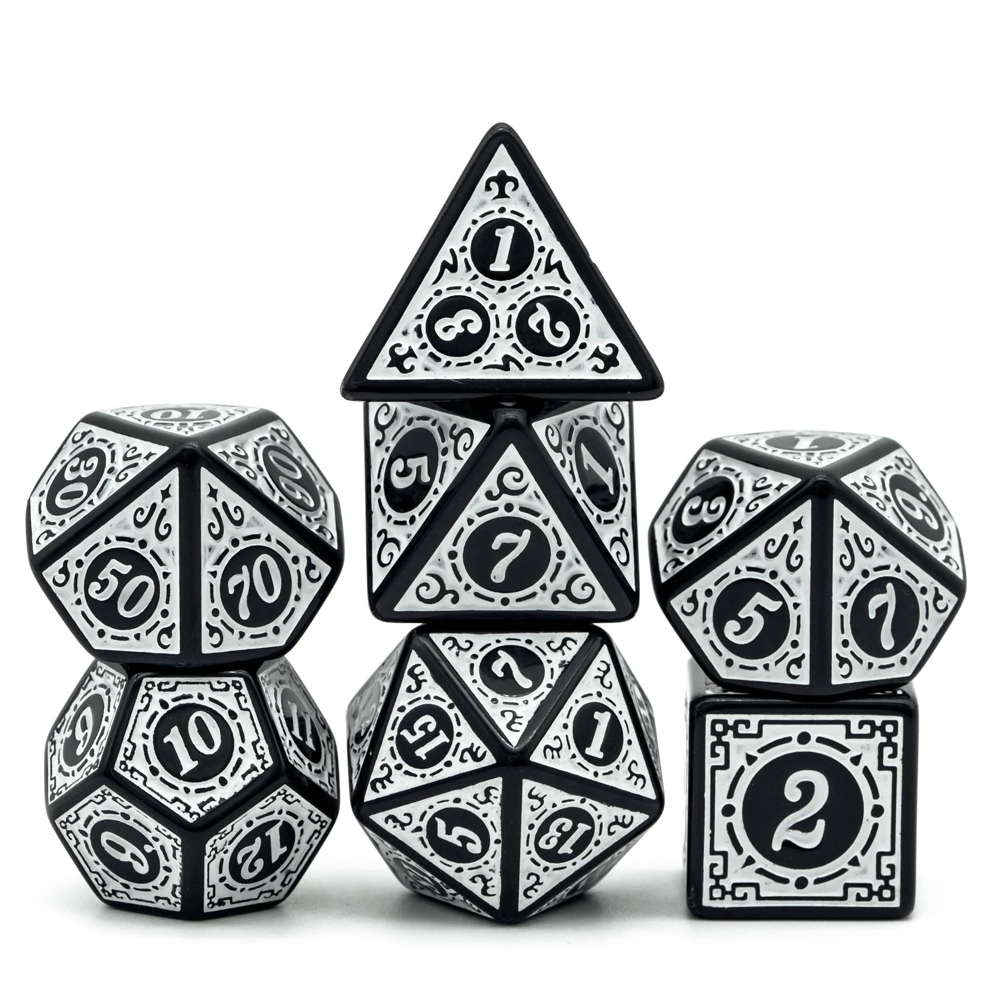 Cusdie 7Pcs/Set DND Dice Set D&D Polyhedral Dice for Dungeons and Dragons TTRPG Role Playing Dice Games RPGs (White with Black Edge) — image 1