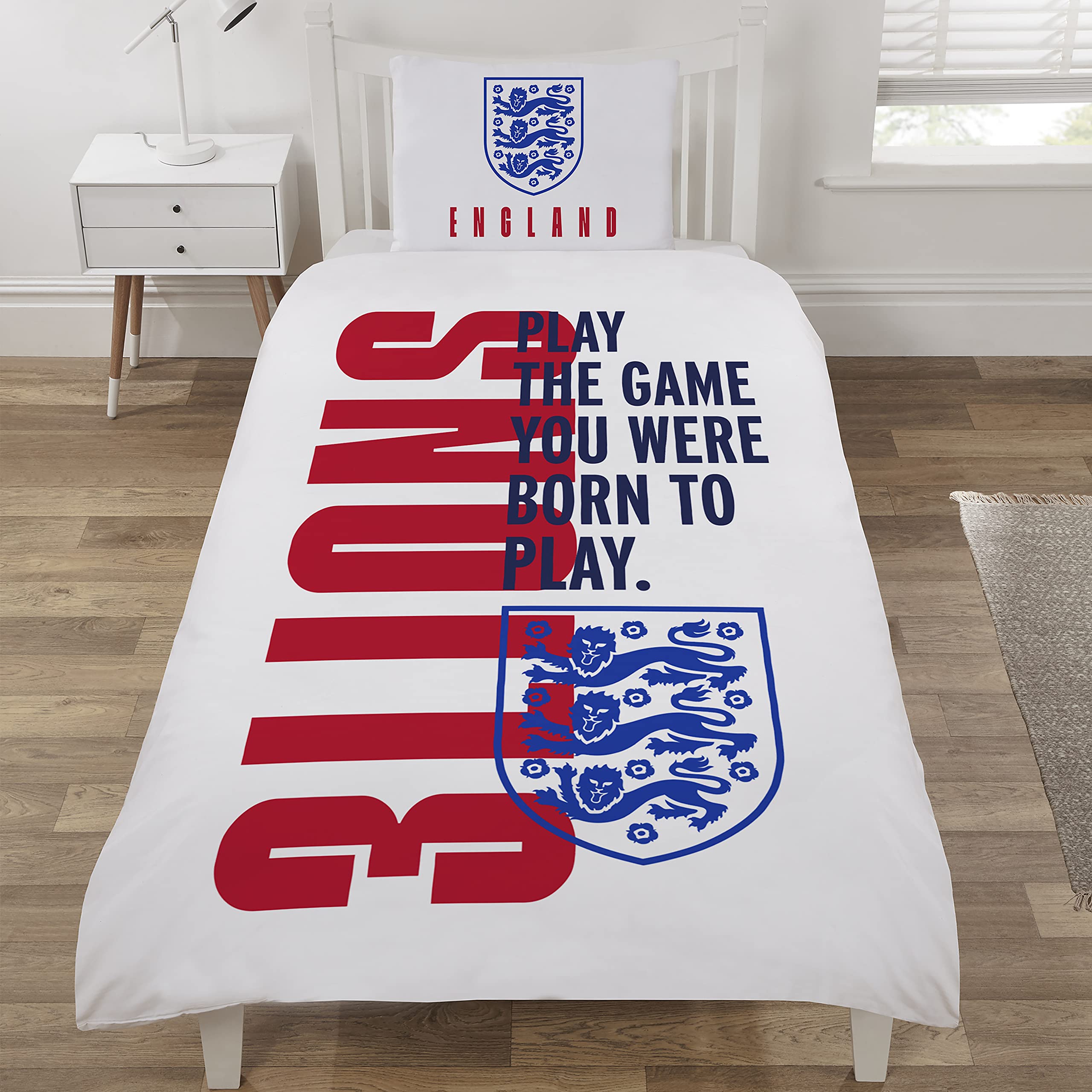 Coco Moon Official England Born To Play Soft Reversible Football Duvet Bedding Set With Pillow Cases Perfect Kids Bedroom Accessories (Single)