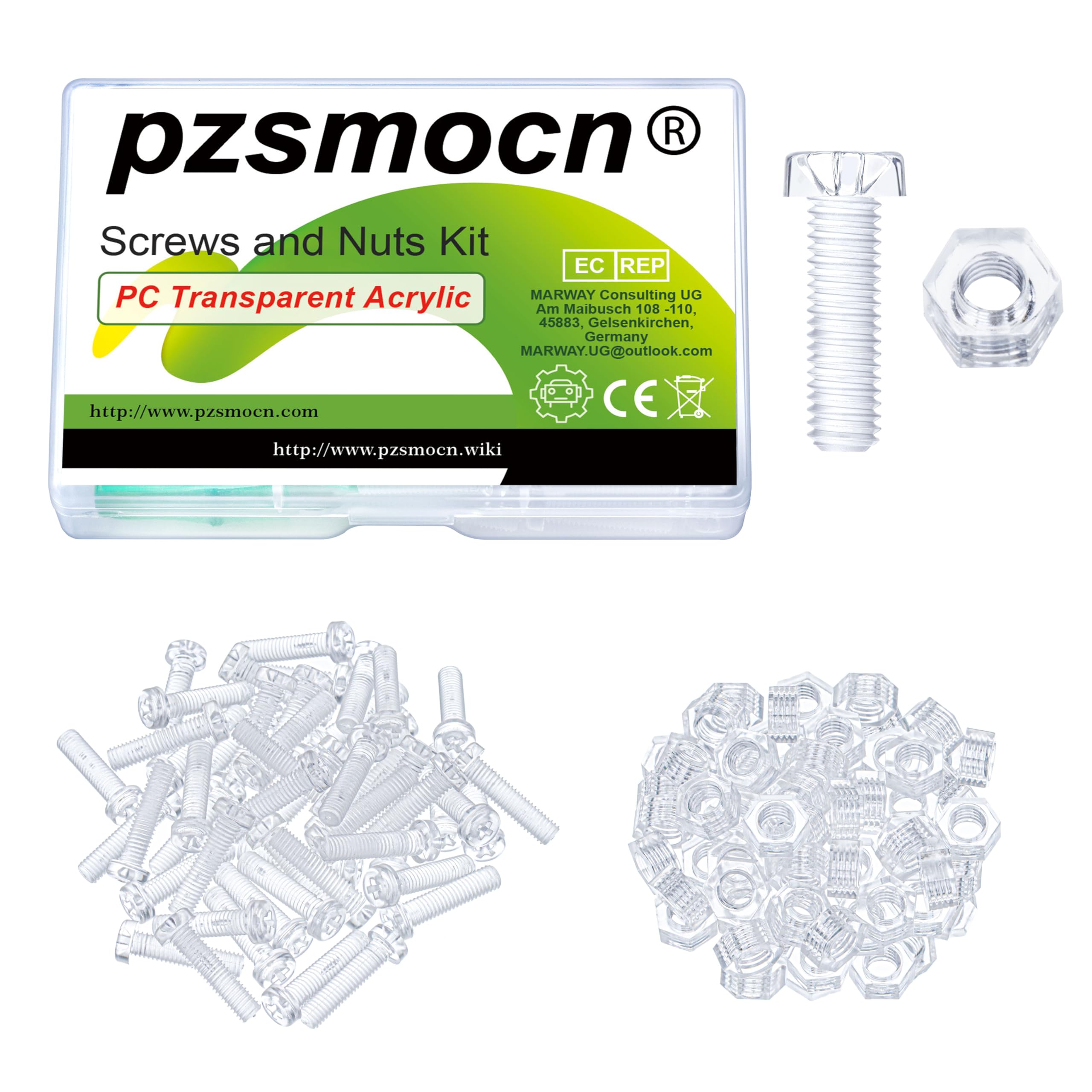 Pzsmocn 100 Pieces/50 Sets M5*20 mm PC Transparent