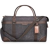 Gonex Waxed Canvas Duffle Bag for Travel, Water-resistant Vintage 55L Duffel Weekender with Shoes Compartment & Luggage Tag, Heavy-duty Overnight Bag with Suitcase Handle Sleeve for Men, Dark Grey