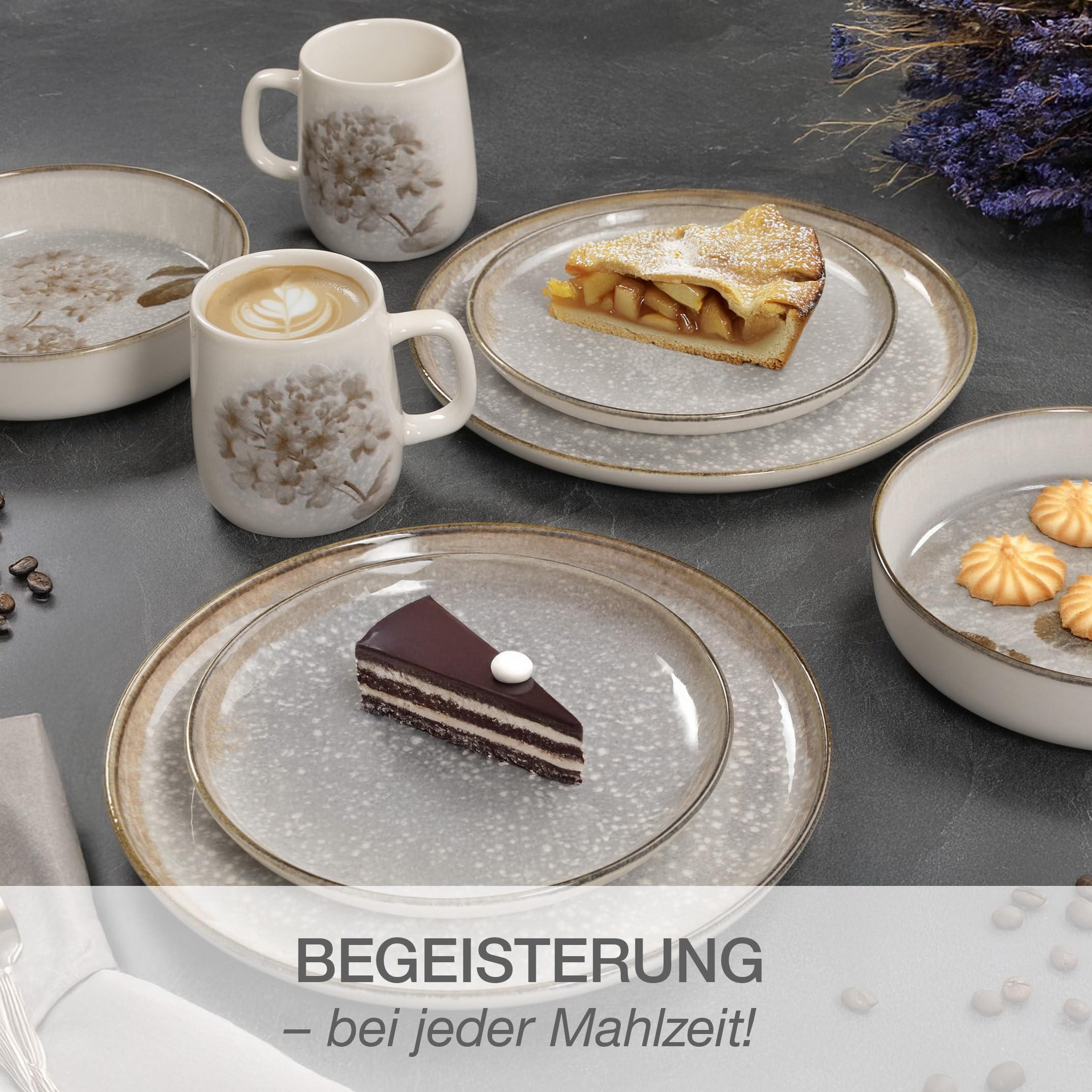 Moritz & Moritz BLOSSOM Porzellan Geschirrset 6 Personen 18-tlg. - Modernes Tafelservice mit verspieltem Design - Pflegeleichtes Kaffeeservice mit Teller Set & Schüsseln - Kombiservice 7