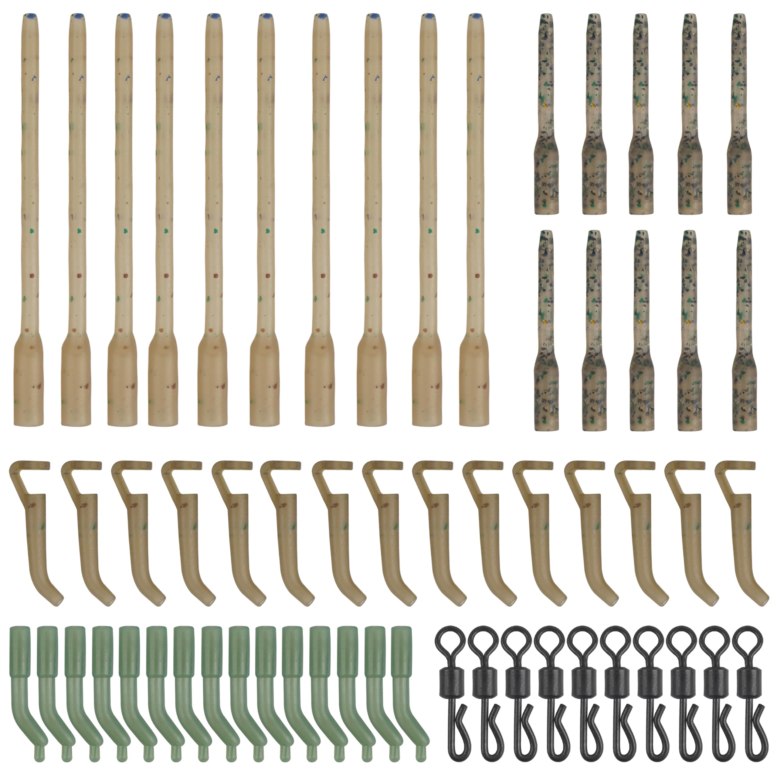 Carp Fishing Terminal Tackle Quick Change Swivel D Rig Aligners Hook Sleeves Rubber Tip Tube Anti Tangle Sleeves for Carp Hair Rig Fishing Accessory Equipment(60PCS/BOX)