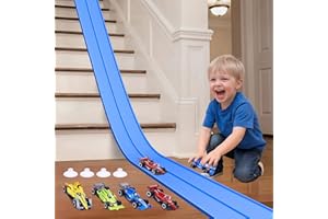 FUTESI 15 Ft Flexible Race Car Track for Kids, Double-Sided Racetrack with Suction Cups, Race Car Ramp Track & Compatible 1:64 Diecast Cars,Portable Roll Up Track Toy,Gift for Boys Girls Ages 3-5 5-7