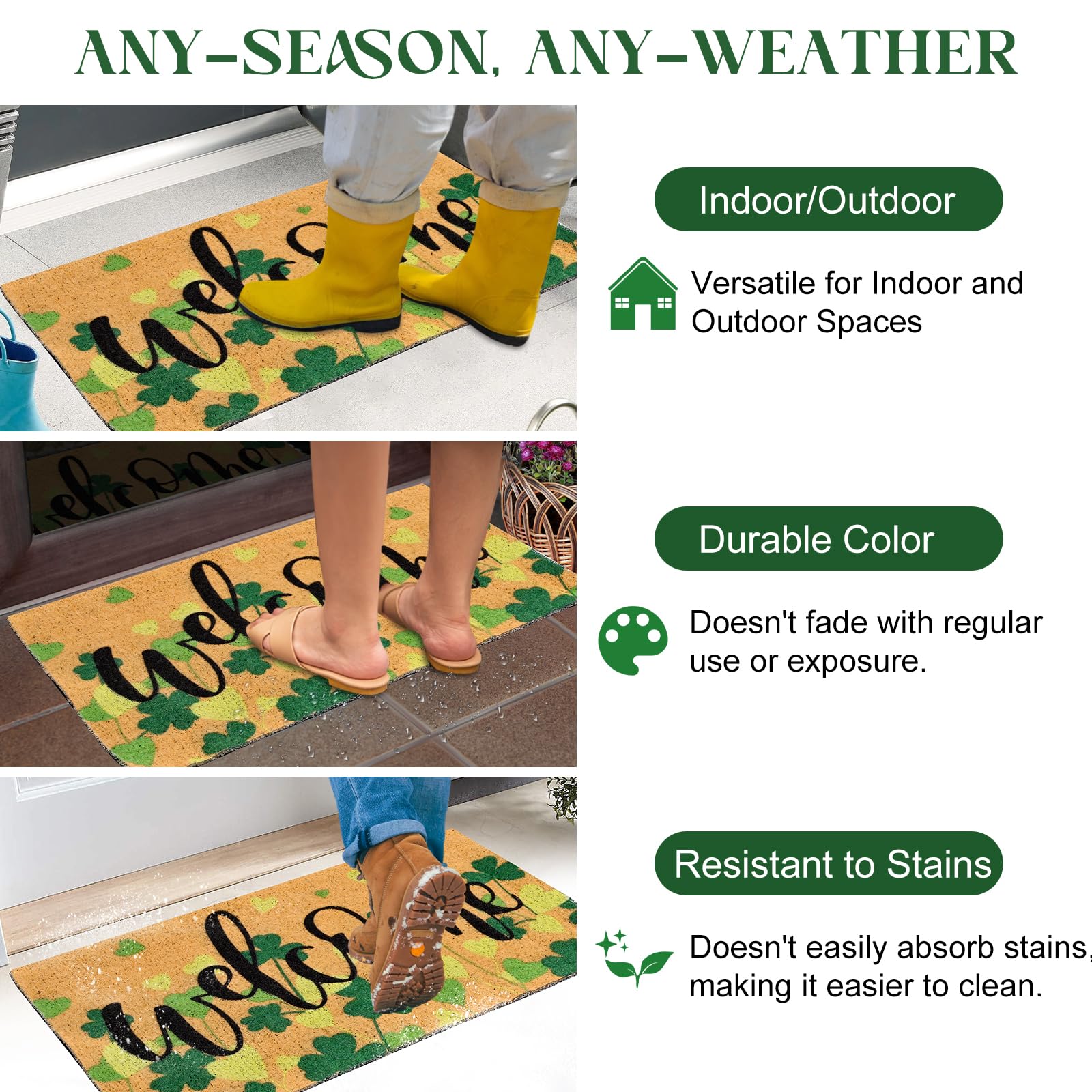 2 Pack St Patricks Day Door Mat Combo Set - 17 x 30 Inch Lucky Clover Welcome Mat + 28 x 43 Inch Black and White Plaid Rug, Non-Slip Holiday Collection Doormat for Front Porch Entryway Decor - Image 5