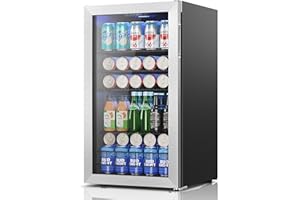Yeego 3.35 Cu.Ft Beverage Refrigerator, 140 Cans Mini Fridge Cooler with Glass Door, Small Beer Cooler for Soda Water Wine for Home Office Bar