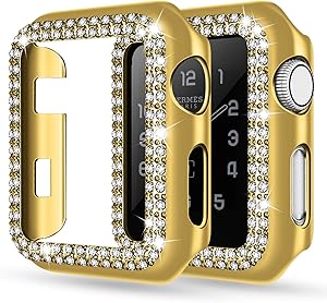 Adepoy Apple Watch Case 40mm Series 6/5/4 SE Bling Rhinestone Apple Watch Protective Case Bumper Frame Screen Protector Case Cover for Women Girl iWatch Series 40mm Gold