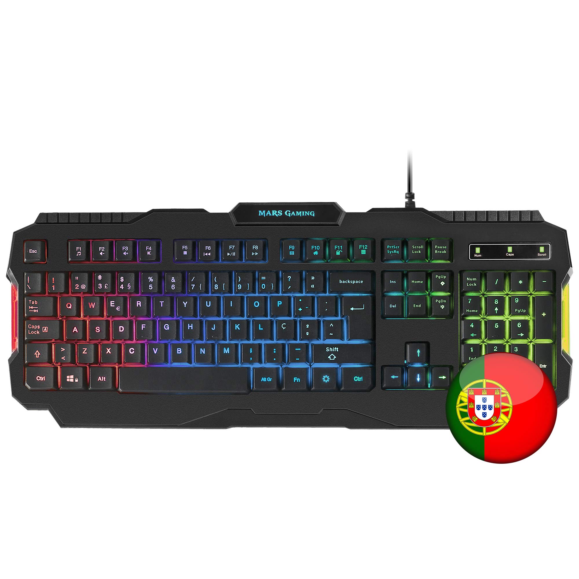 Mars Gaming MRK0PORTU, Portuguese Language, Gaming Keyboard, RGB Rainbow Backlighting, Antighosting