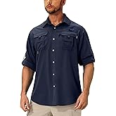 Men's Sun Protection Fishing Shirts Lightweight Long Sleeve UPF 50+ Travel Work Hiking Shirts with Pockets