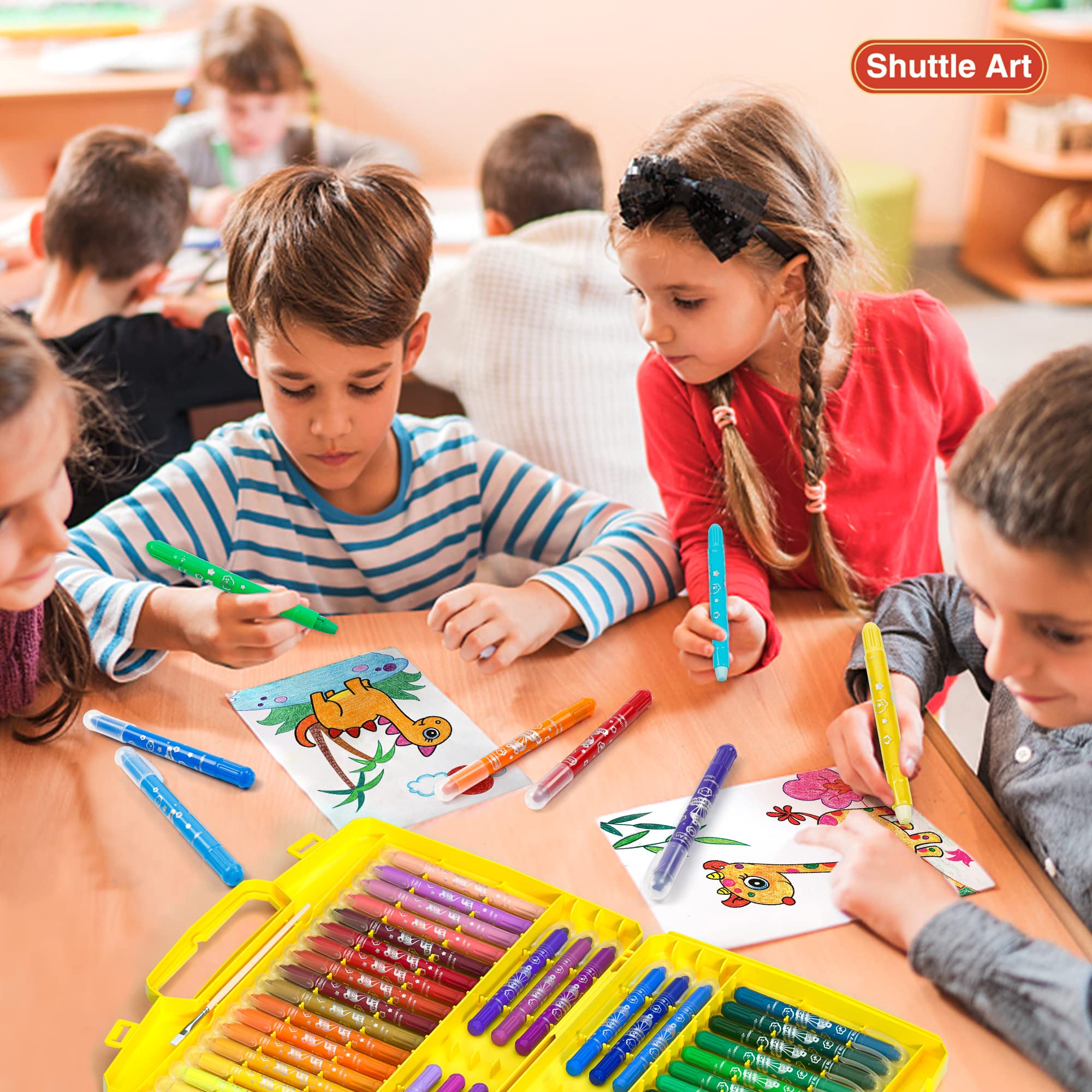 48 Colors Gel Crayons for Toddlers, Shuttle Art Non-Toxic Twistable Crayons Set with 1 Brush and Foldable Case for Kids Children Coloring, Crayon-Pastel-Watercolor Effect, Ideal for Window Paper Glass