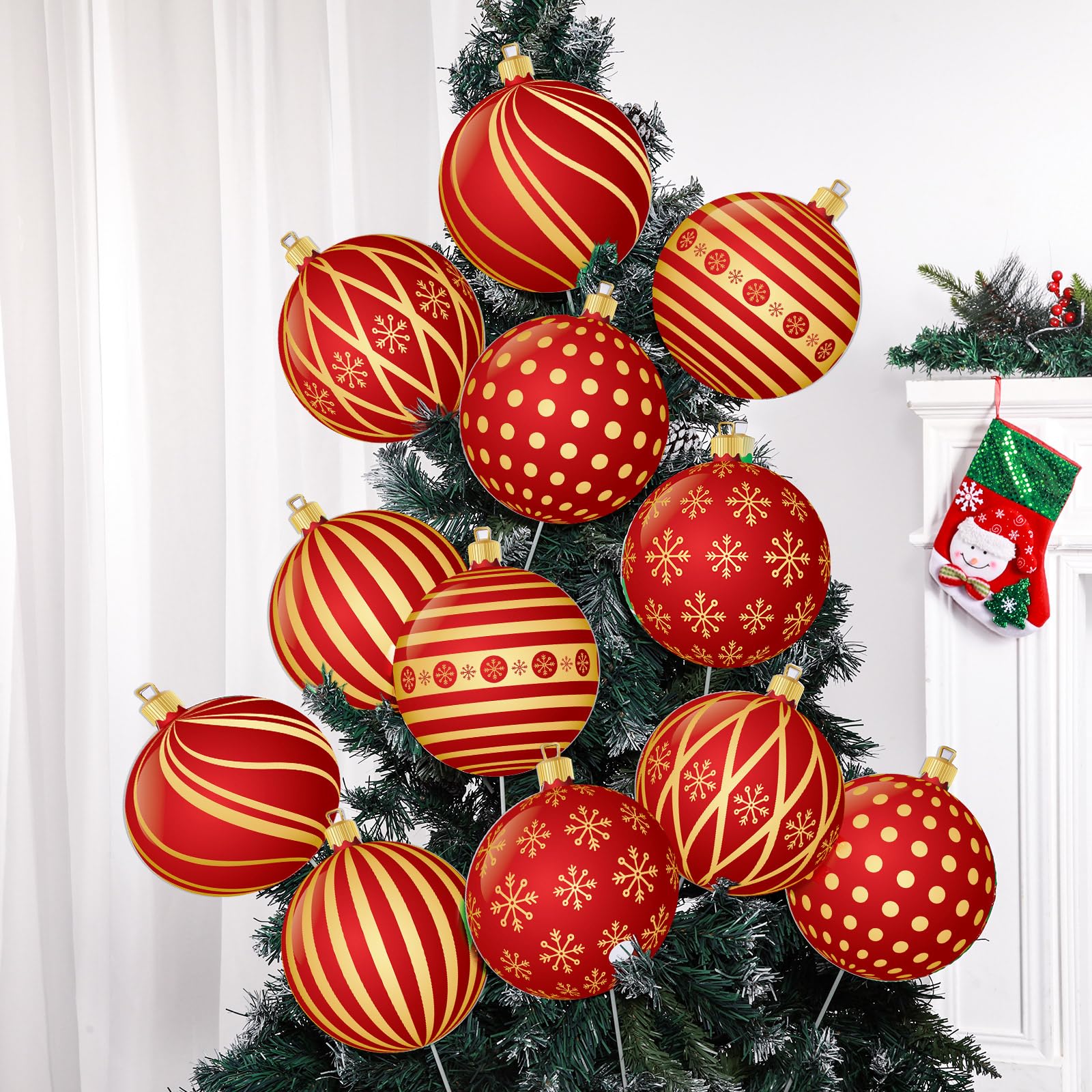 Photo 1 of 12pcs 2D Cardboard Large Red and Gold Christmas Ornaments Tree Picks Decorations Candy Swirl Lollipop Peppermint Xmas Tree Topper Ornaments for Home Office Winter Holiday Xmas Party Supplies