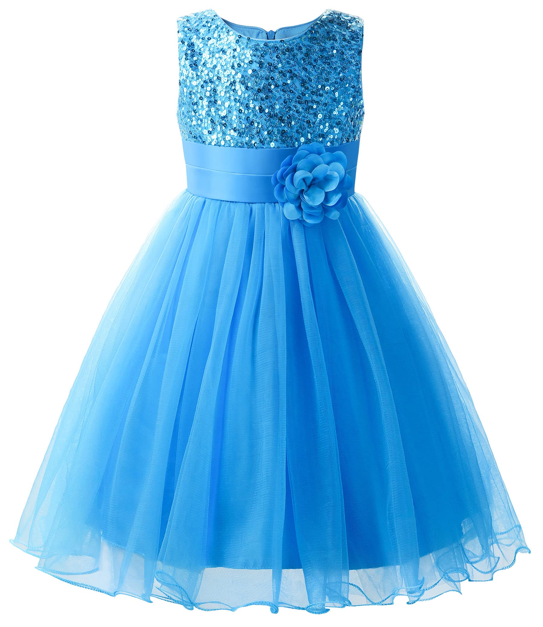 Photo 1 of ****BROKEN ZIPPER**** Uhnice Sequin Sleeveless Tulle Mesh Flower Girl Party Dress (4T, Blue)