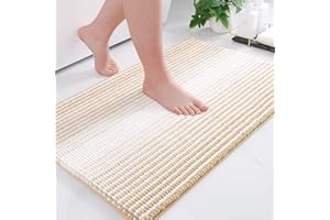 Colorxy Chenille Bathroom Rugs, Extra Soft and Absorbent Bath Mat, Non-Slip Machine Washable Rug, Luxury Plush Shaggy Bath Carpet, Suitable for Bathroom Floor, Tub, Shower, 30''x20'', Beige