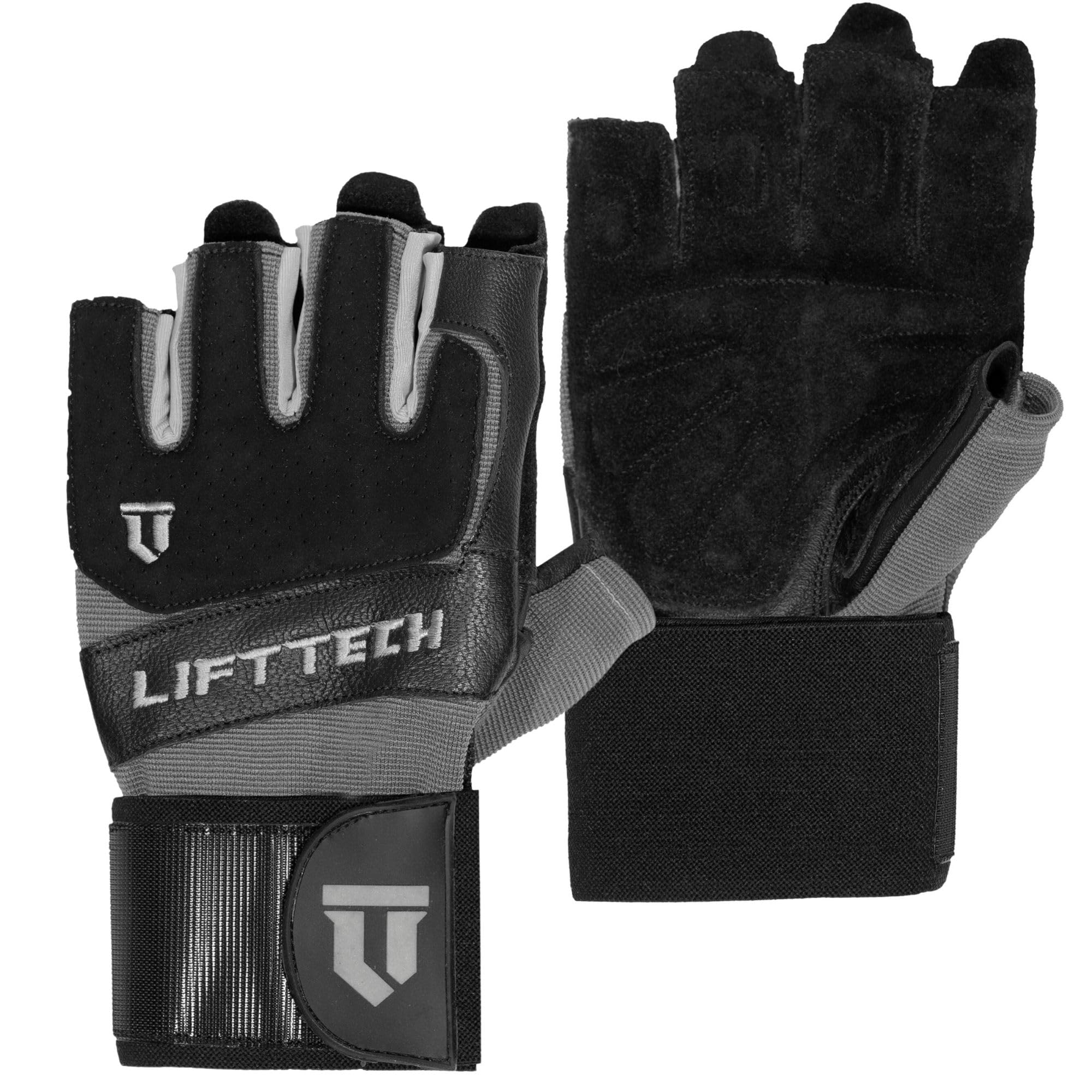 Lift Tech Men's Klutch Guantes de levantamiento de pesas con soporte de muñeca - Guantes de levantamiento de pesas para hombres en pesas, entrenamiento de fuerza, levantamiento de potencia - guantes de soporte de muñeca - Black & Silver - XXL