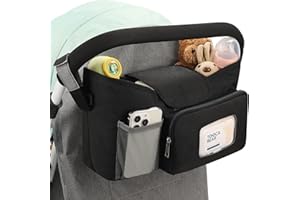 Accmor Universal Stroller Organizer with Insulated Cup Holder, Stroller Caddy Bag Accessories, Stroller Cup Holder Organizer for Uppababy Baby Jogger Britax Stroller, Black