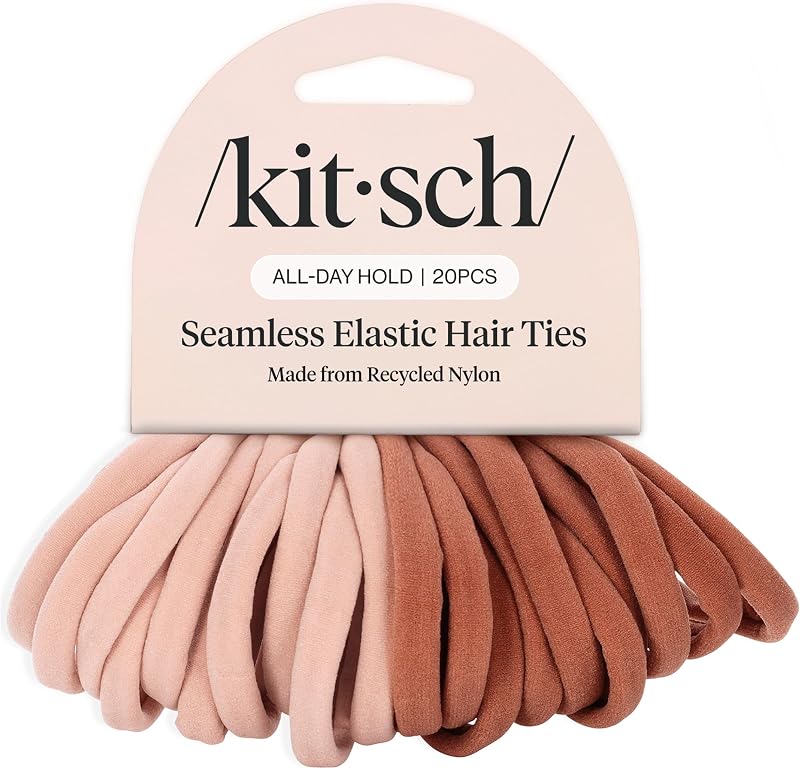 Kitsch Blush Hair Ties 20 Pcs No Damage Nylon Elastic Bands for Women