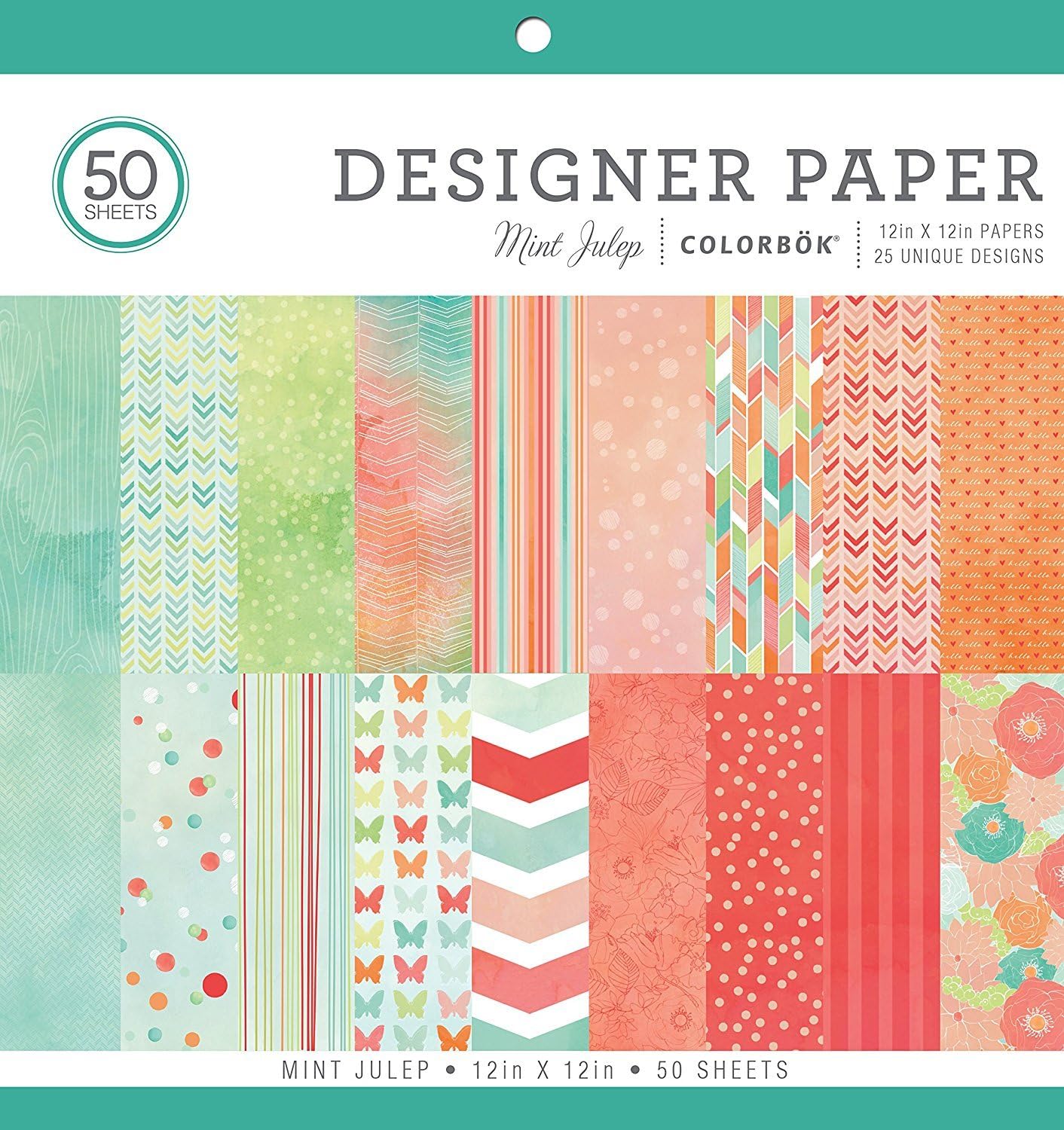 Colorbok 73490A Designer Paper Pad Mint Julip, 12" x 12"