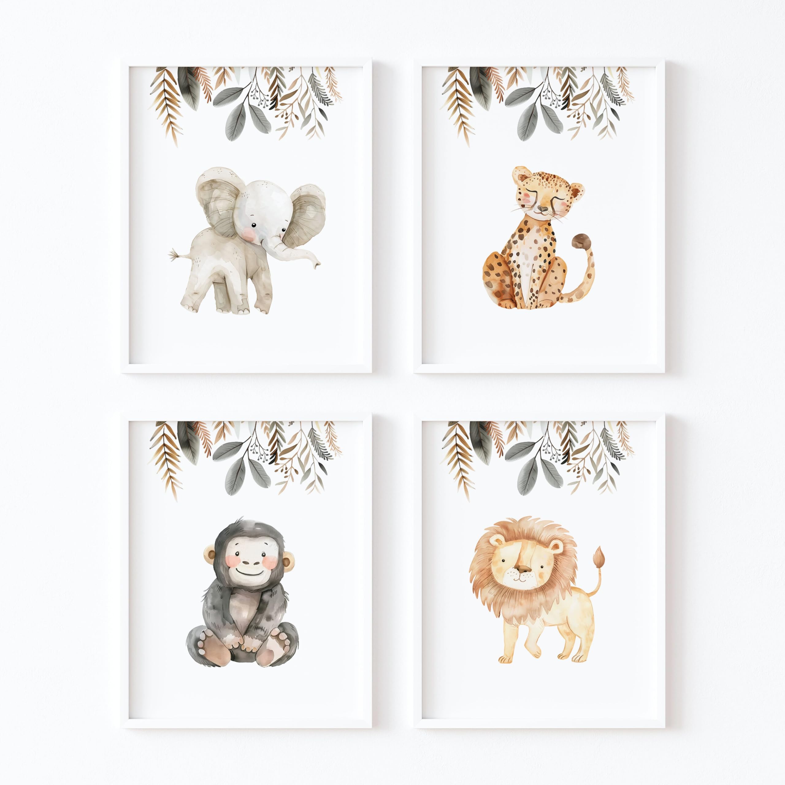 ayurvana Children's Decorative Safari – Baby Room Pictures Without Frame Baby or Girl – Set of 4 Decorative Posters – Children's Wall Decoration – Baby Room Decoration (A3)