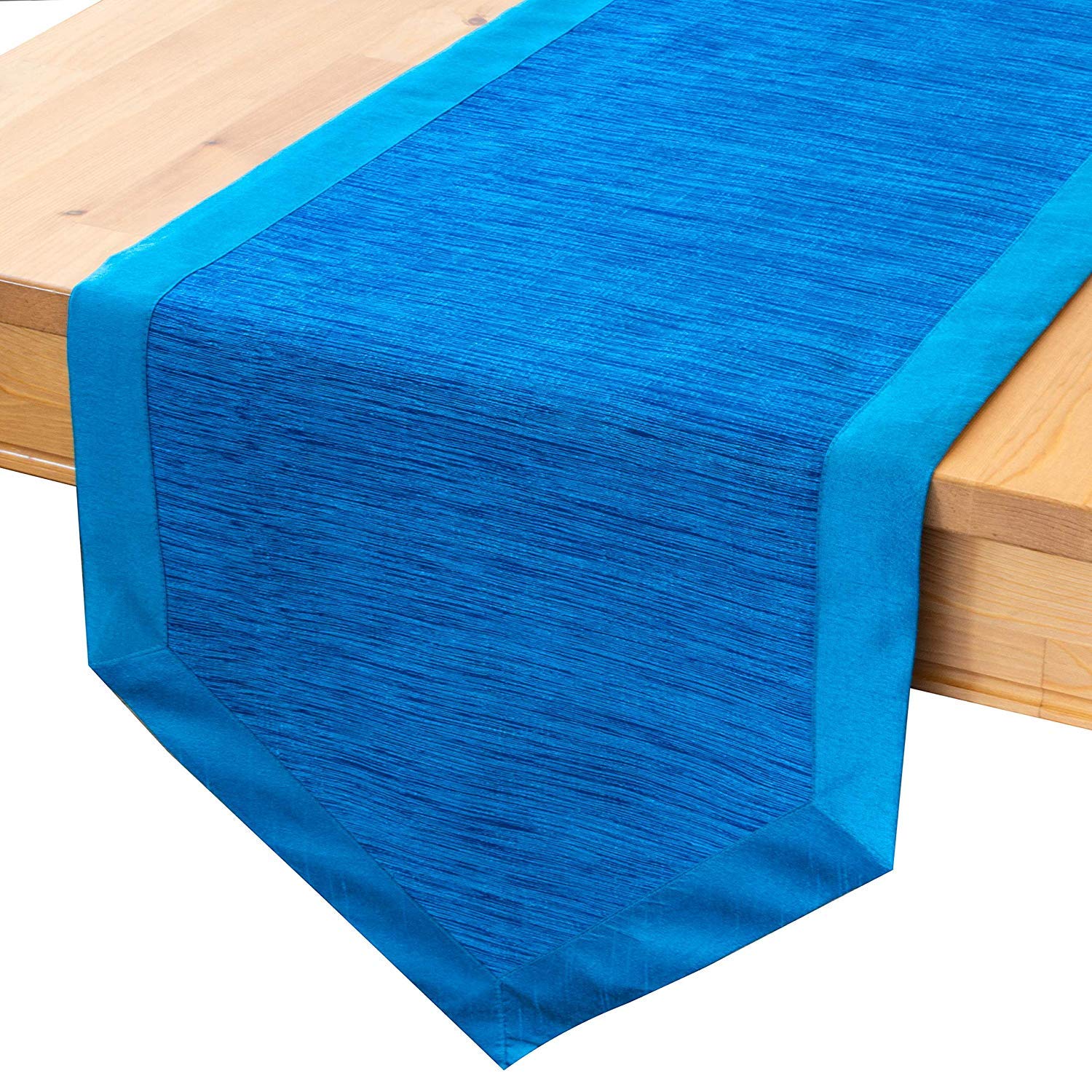 The White Petals Blue Long Table Runners (14x108 inch, Pack of 1) V-End Border | Fabric Lined | Properly Finished, No Fray Edges | for Home, Kitchen, Dining Room, Holiday, Wedding Party Décor