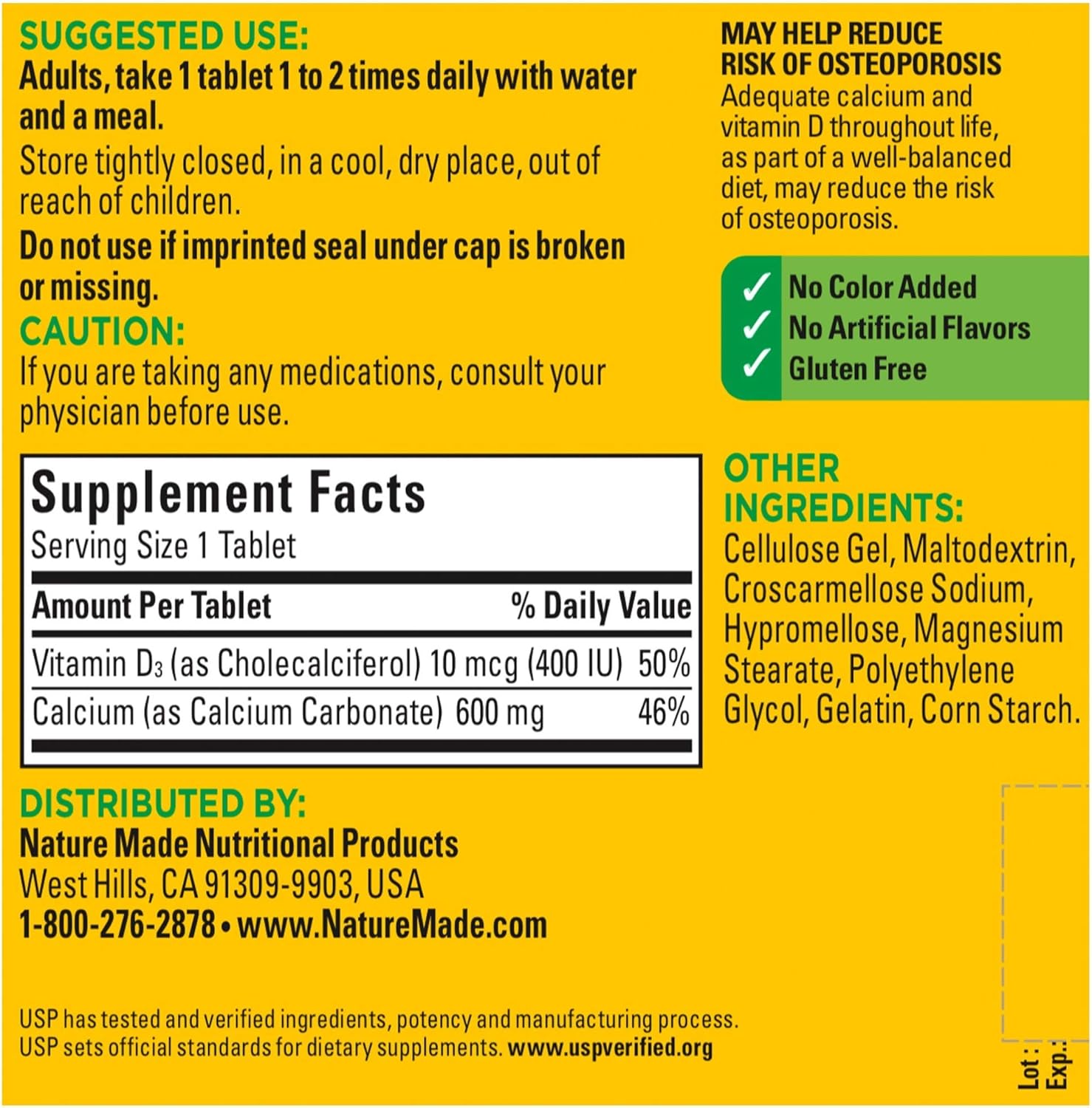 Nature Made Calcium 600 mg Tablets with Vitamin D3, 220 Count Value Size (Packaging May Vary): Health & Personal Care