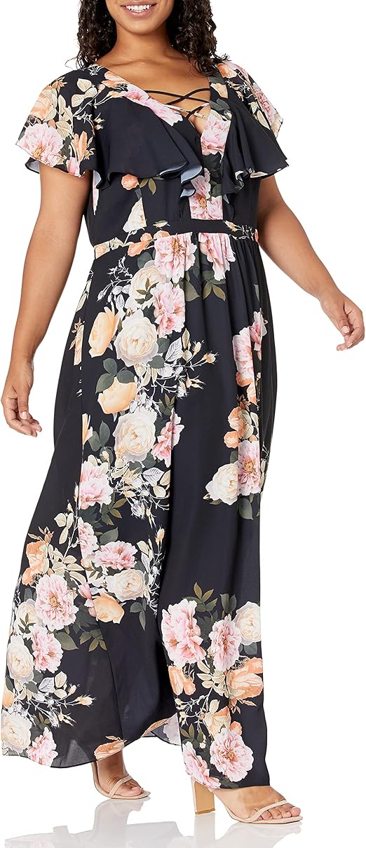 City Chic Women's Apparel womens Floral maxi dress with lattice detail