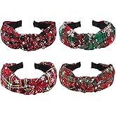 Lonext 4pcs Christmas Headbands for Women Wide Knotted Headband Xmas Holiday Hair Accessories