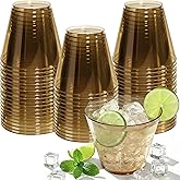 Glowserve 50 Pack Plastic Cups 9 oz Brown Clear Plastic Cups for Cocktail Fancy Disposable Cup for Party Stemless Wine Glasses for Wedding Thanksgiving Christmas Party Graduation
