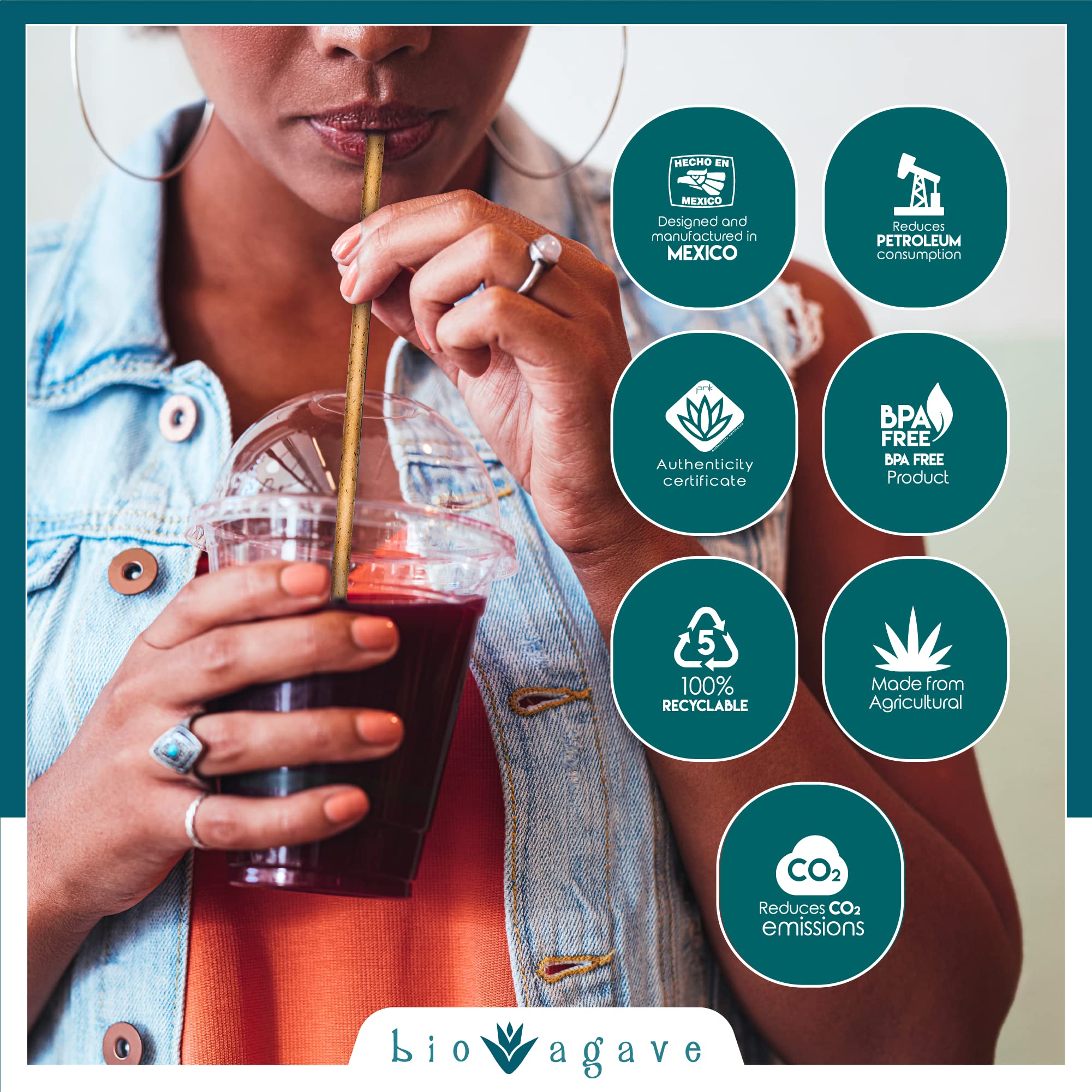 BIO AGAVE Biodegradable 8.25" Standard Straws 150 Pcs | Plant-Based Eco-Friendly Products | Drinking Straws | Agave Straws & Reusable Straws - Plastic-Free | Compatible with all lid - Image 6