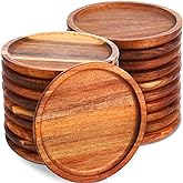 Gejoy 20 Set Acacia Wood Dinner Plates Round Wooden Charger Plates 6 Inch Serving Tray Lightweight, Unbreakable Natural Dinnerware Dishes for Steak, Snack, Dessert, Cake(Height 0.59 in)