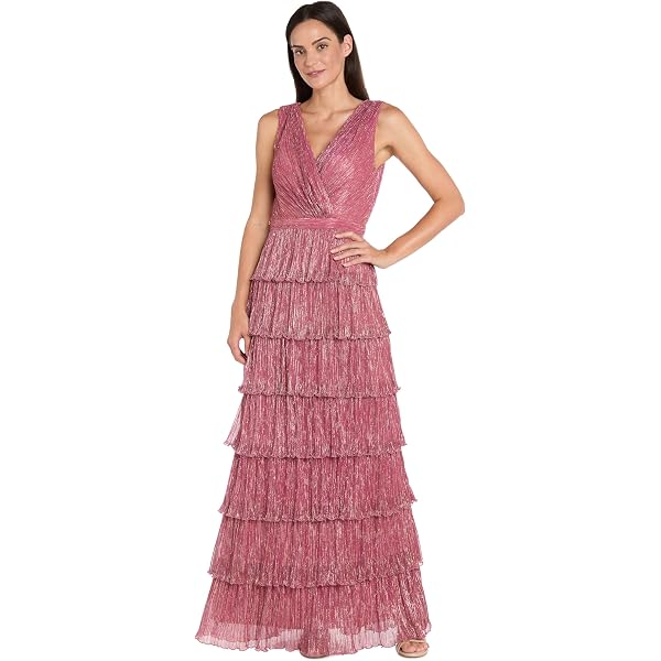 r & m richards one shoulder dress R & M Richards Women's Metallic Foil Knit Side Drape Dress, Silver, 12