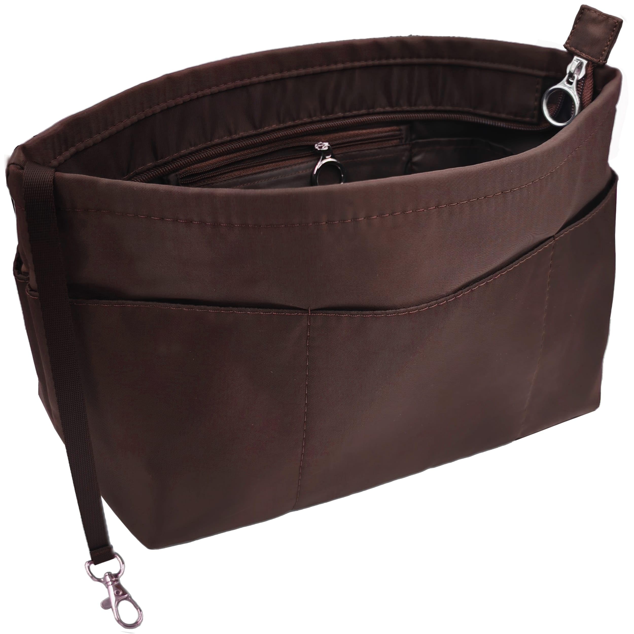 Photo 1 of Time Wing Purse Organizer Insert Tote Handbag Organizer Divider Bag in Bag Shaper Liner Multi Pockets Compartments Zippers Key Chain Large Coffee