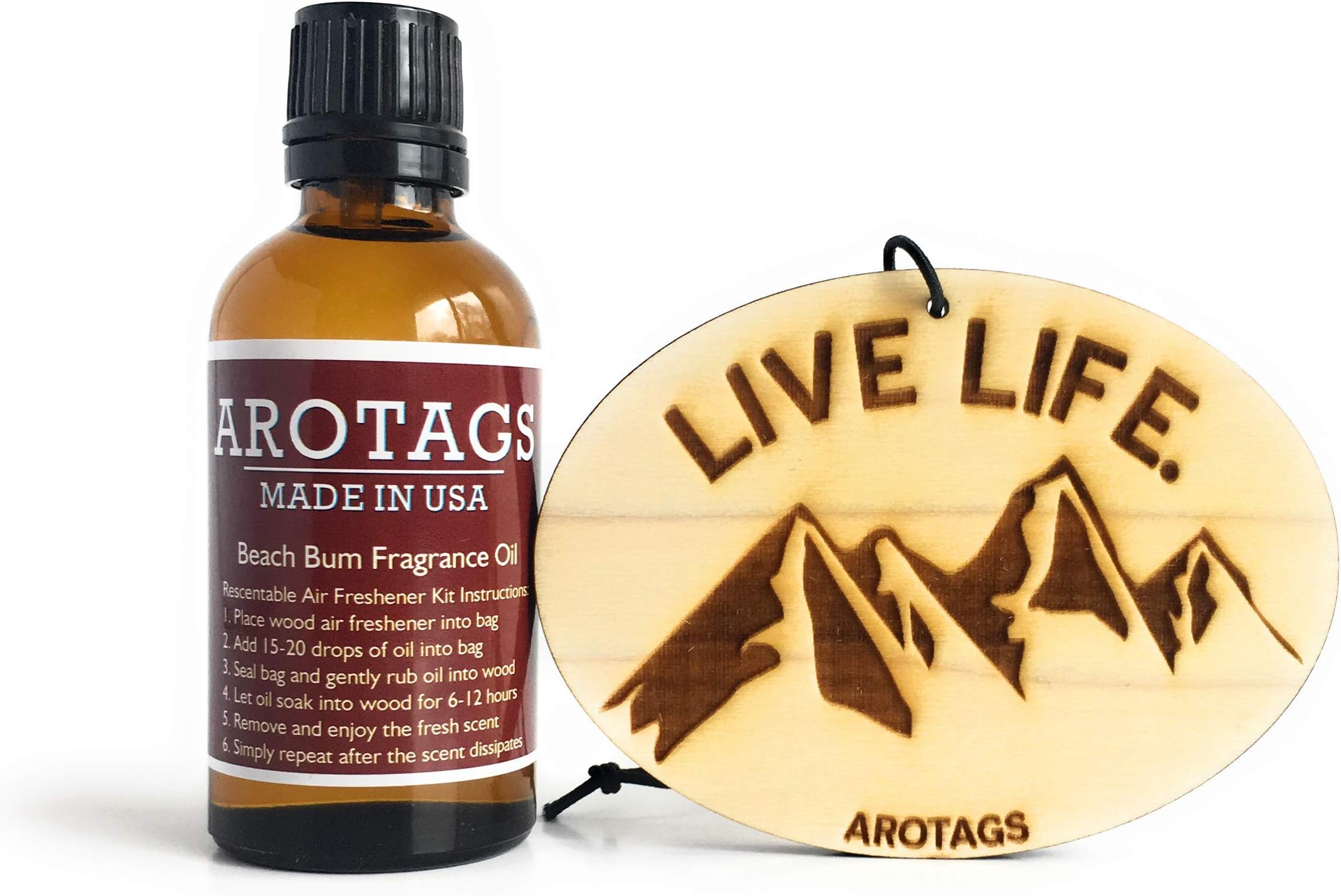 Wooden Car Air Fresheners - Long Lasting Beach Bum Scent Diffuses for 365+ Days - Includes Mountain Adventurer Hanging Mirror Diffuser and Fragrance Oil - 100% American Made