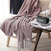 LOMAO Knitted Throw Blanket with Tassels Bubble Textured Lightweight Throws for Couch Cover Home Decor (Brownish Pink, 50x60)
