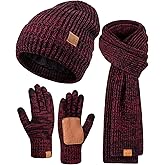 Winter Hat Gloves Scarf Set for Men Women, Mens Beanie with Fleece Lined Long Thick Scarf Touchscreen Gloves for Cold Weather, 3 in 1 Warm Gift Set(B-11)