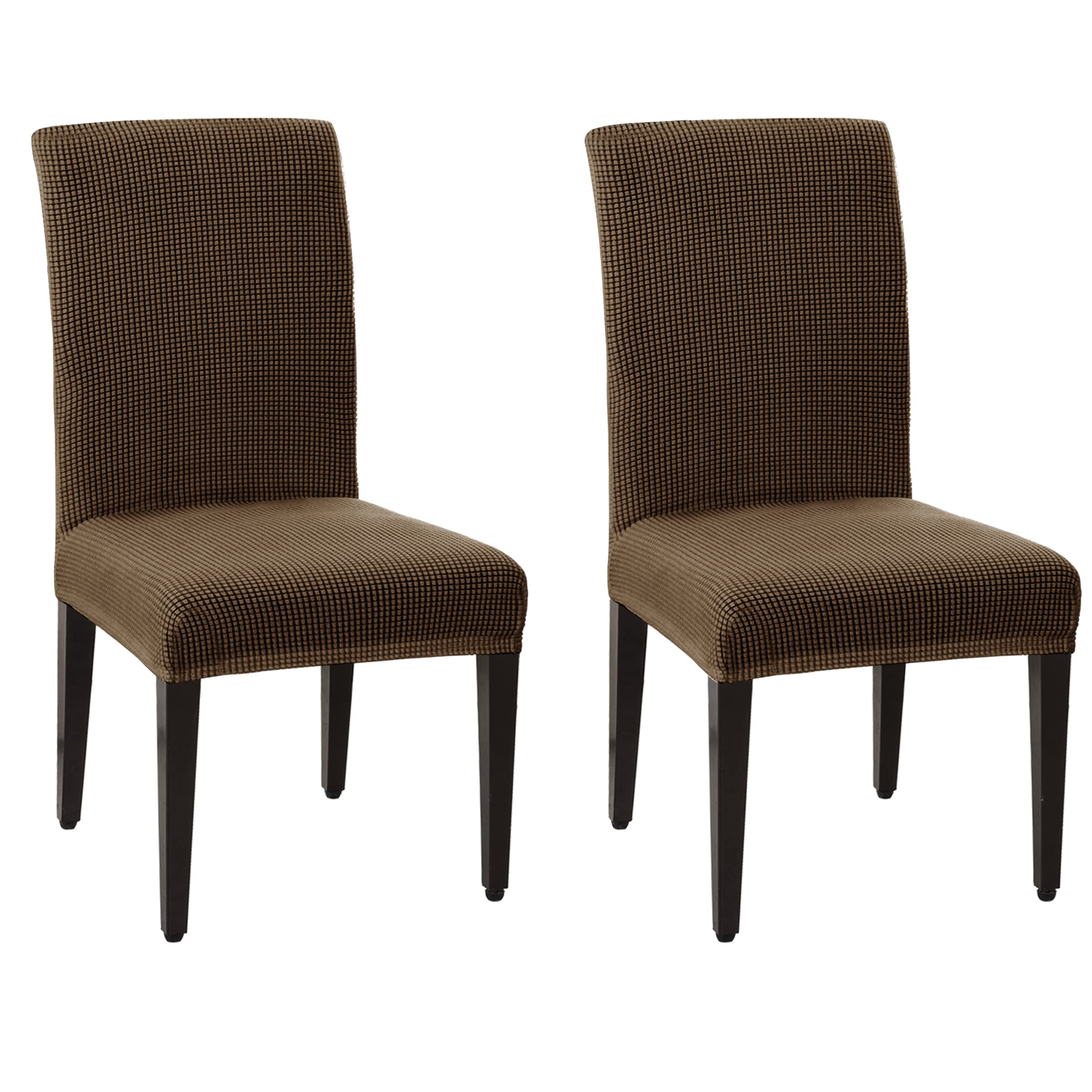 SU SUBRTEX Stretch Dining Chair Covers for Dining Room Chairs Jacquard Chair Slipcovers Removable Washable Short Dining Chair Protector for Party/Wedding(Set of 2, Coffee)