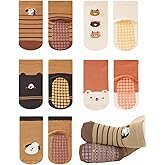 BEHELE Baby Toddler Non-skid Socks with Grips Anti Skid Slipper Cartoon Socks for Girls Boys Infant Newborn 5 Pairs