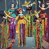 Aovaely 6 PCS Day of The Dead Sugar Skull Hanging Decorations, Dia De Los Muertos Decorations Mexican Fiesta Halloween Party Supplies for Ofrenda Altar Home Outdoor Decor