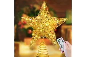 Raxurt Christmas Tree Topper, 40 LED 11 Inches USB Lighted Star Tree Topper with Remote Control for Christmas Tree Decorations, Gold/Large