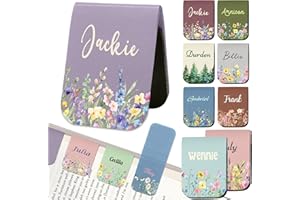 Personalized Magnetic Bookmark, Custom Leather Book Page Markers Clip with Name Text Flower for Books Journals Planners, Perf