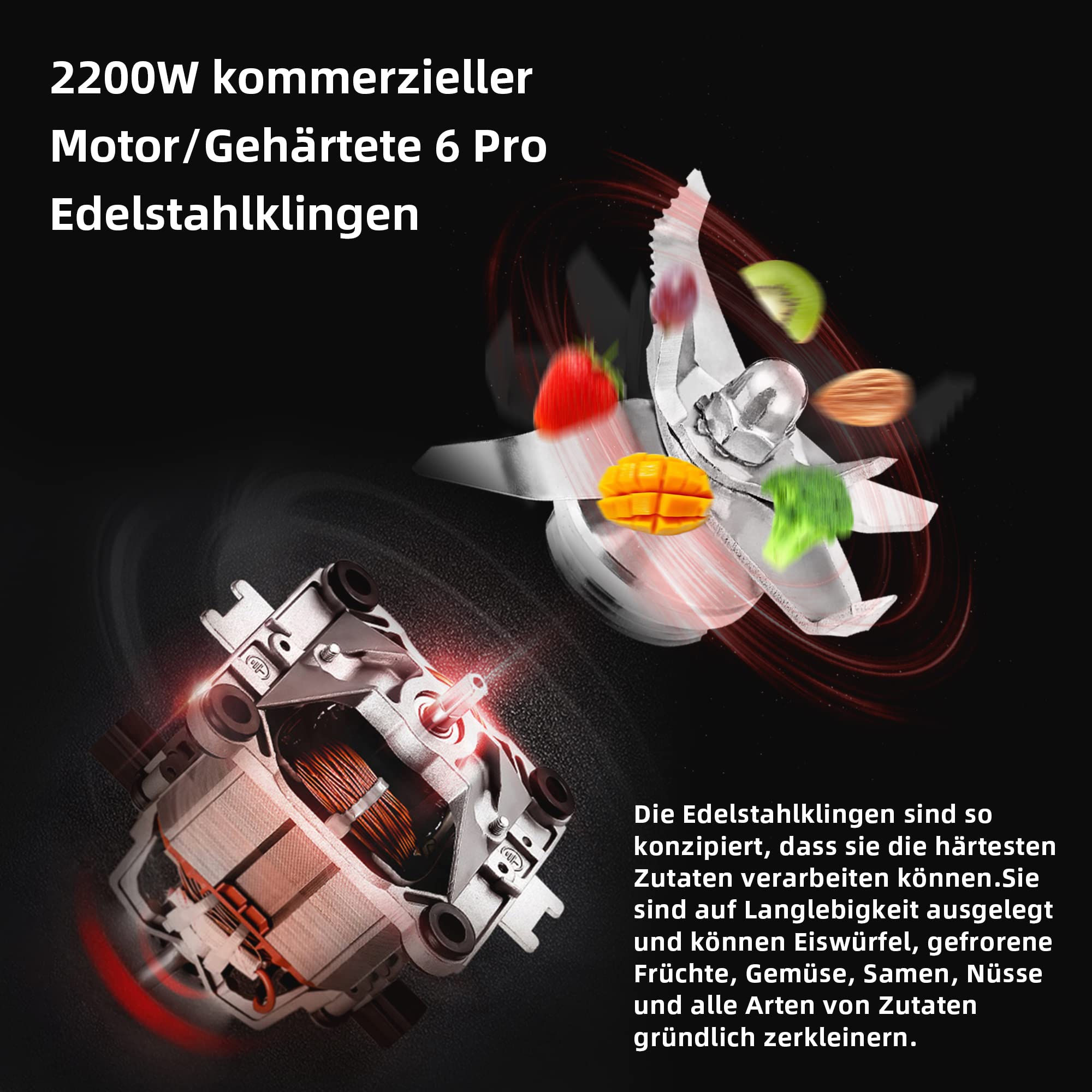 BioloMix Hochleistungsmixer 2200W,Selbstreinigungsfunktion,Standmixer mit 2L Behälter ohne BPA Smoothie Maker (T5600) 4