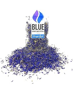 Pure Blue Cornflower Petals - 100% Organic, Dried, Grown in Germany - Natural Organically Grown Herbal Flowers for For Homemade Lattes, Tea Blends, Bath Salts, Gifts, Crafts (Centaurea cyanus)